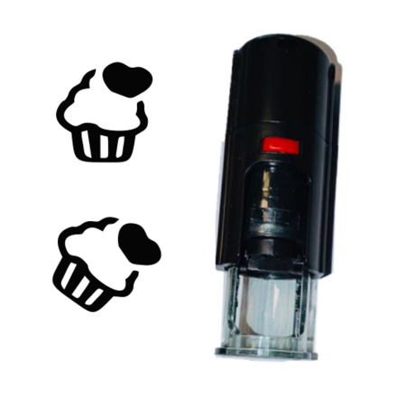 CombiCraft Self-inkt Stamp or Stamper of a Cupcake 10mm / 0.39'' round with black inkt