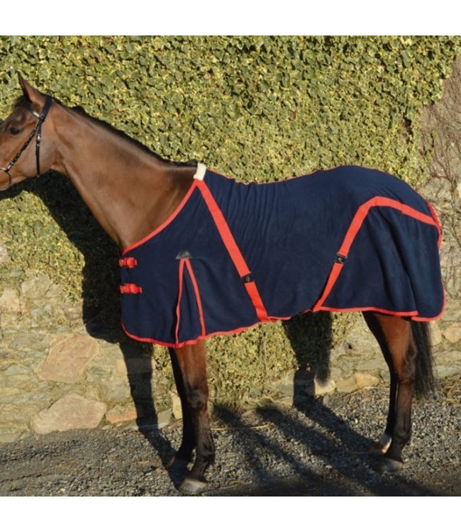 CELTIC EQUINE POLAR FLEECE, NAVY w/Red Binding & Surcingles 200g