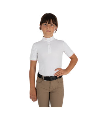 EQUESTRO EQUESTRO 'CLARA'  GIRLS WHITE POLO SHIRT in stretch material