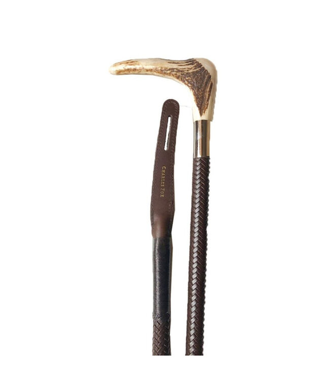 HUNTING CROP, PLAITED LEATHER, DEER HOOK - Brown