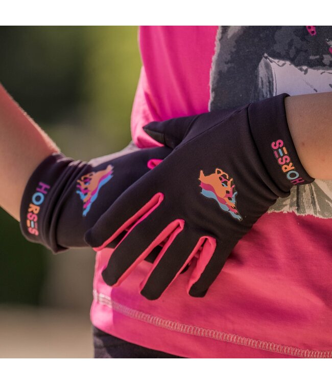 RED HORSE KIDS GLOVES - Black/Pink