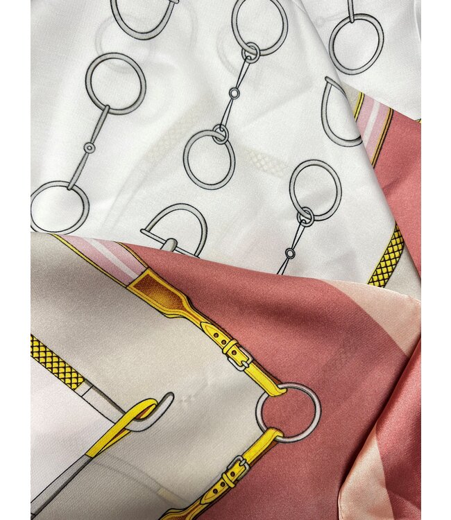 SILK SCARF with BIT PATTERN - Pink/Cream