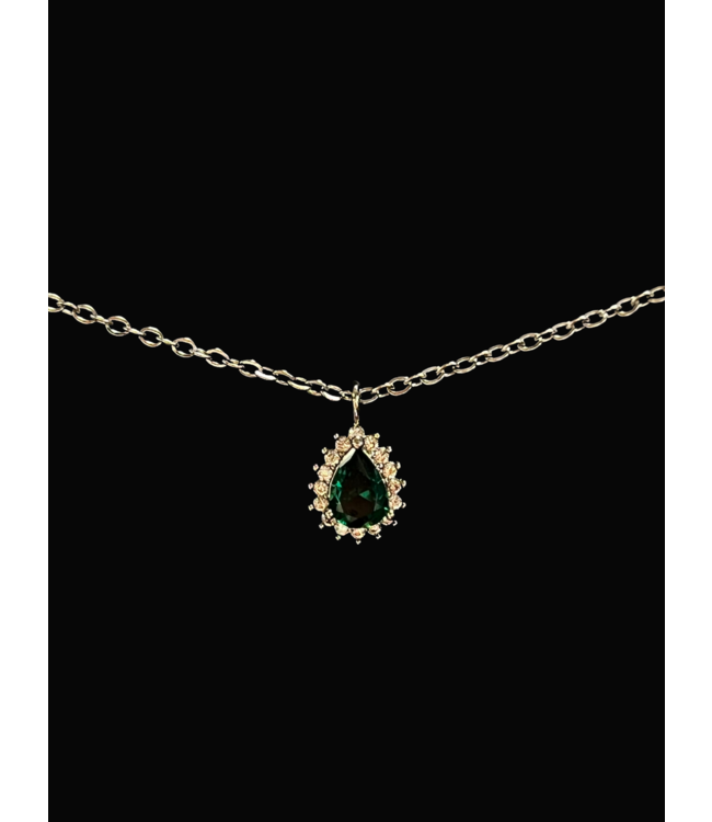 EMERALD TEARDROP NECKLACE -Silver/Gold