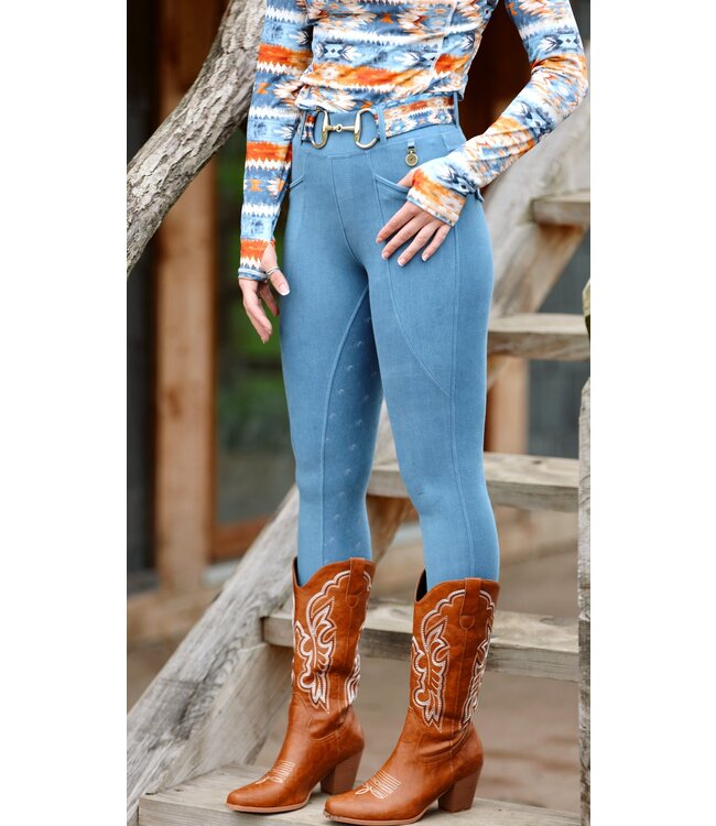 SANDSTORM PERFORMANCE HYBRID LEGGINGS - Blue Faded Denim