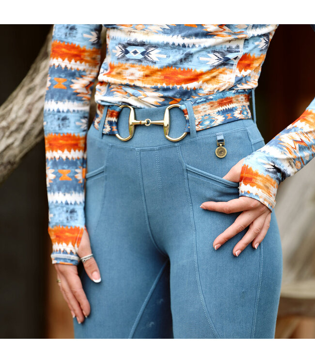 SANDSTORM PERFORMANCE HYBRID LEGGINGS - Blue Faded Denim