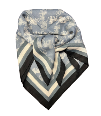 SCARF with HORSE & CARRIAGE PATTERN - Chalk Blue & Navy