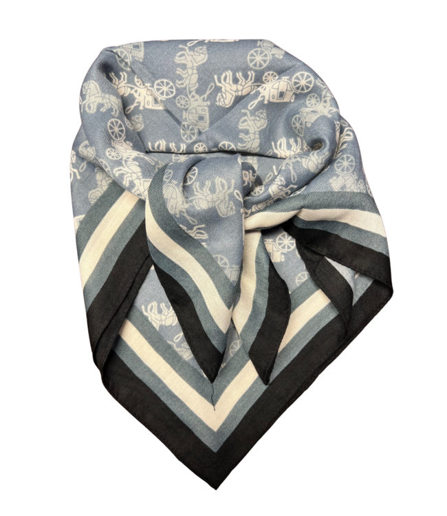 SCARF with HORSE & CARRIAGE PATTERN - Chalk Blue & Navy