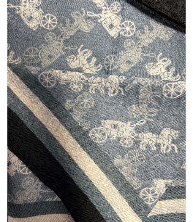 SCARF with HORSE & CARRIAGE PATTERN - Chalk Blue & Navy