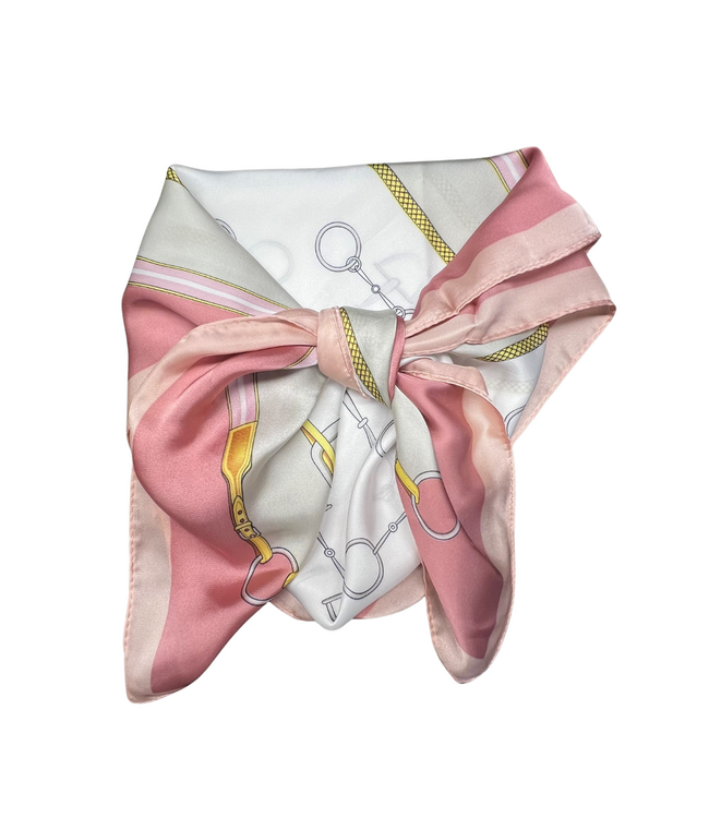 SILK SCARF with BIT PATTERN - Pink/Cream