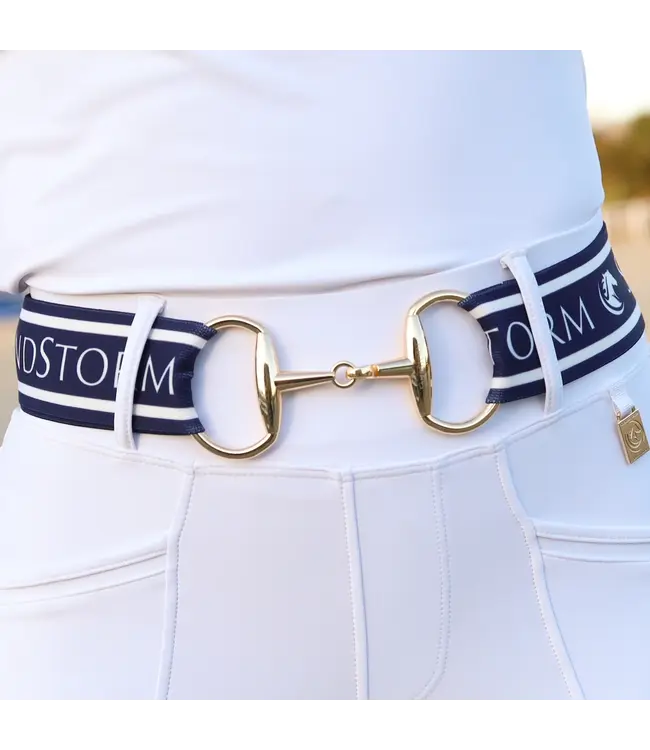 SANDSTORM GOLD LOGO SNAFFLE BELT - Navy