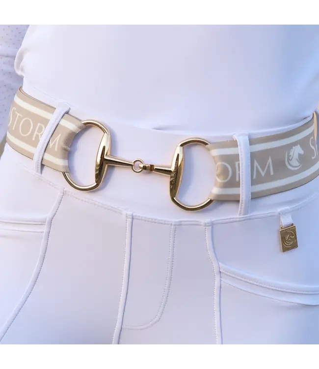 SANDSTORM GOLD LOGO SNAFFLE BELT - Beige
