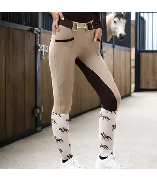 Sandstorm Equestrian SANDSTORM LUXE PERFORMANCE HYBRID LEGGINGS - Beige/Chocolate Seat
