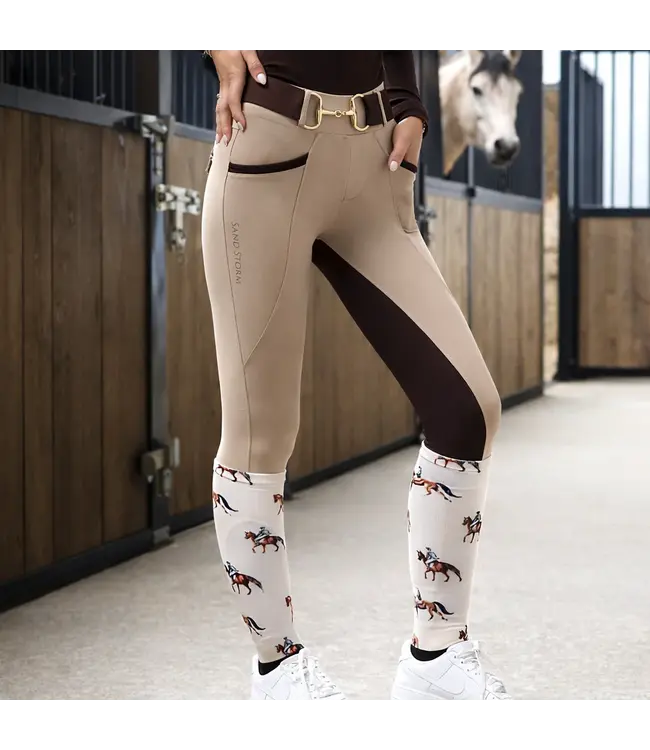 SANDSTORM LUXE PERFORMANCE HYBRID LEGGINGS - Beige/Chocolate Seat