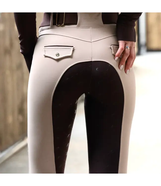 SANDSTORM LUXE PERFORMANCE HYBRID LEGGINGS - Beige/Chocolate Seat