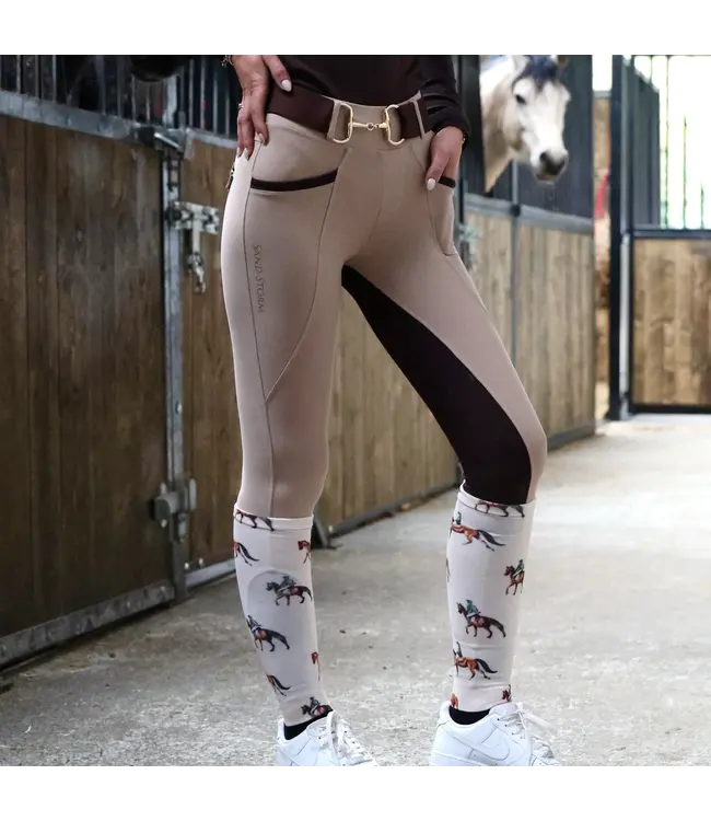 SANDSTORM LUXE PERFORMANCE HYBRID LEGGINGS - Beige/Chocolate Seat