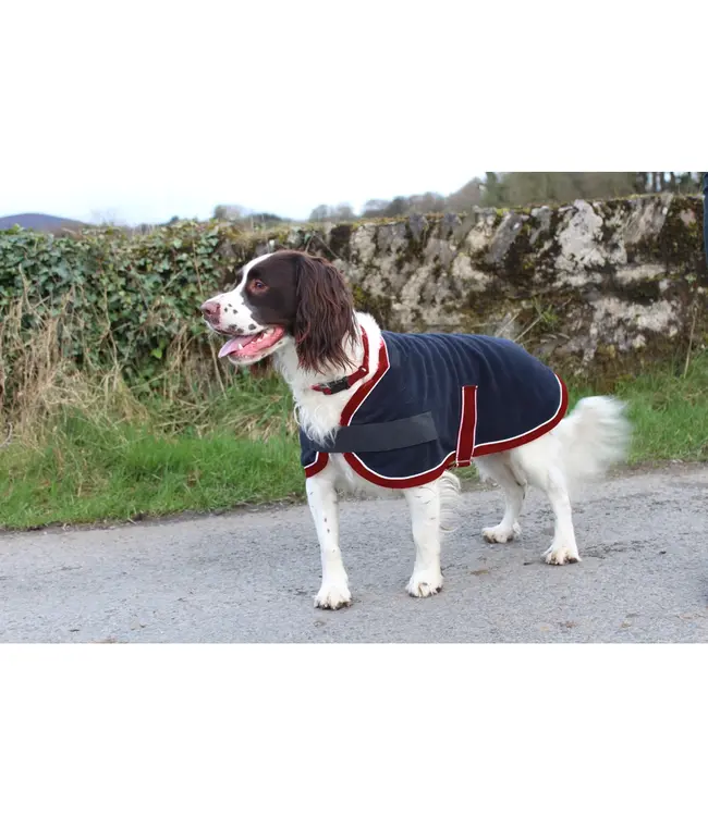 MACKEY BUDDY FLEECE DOG RUG - Navy/Burgundy/White
