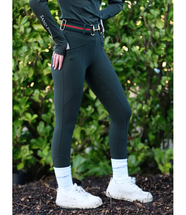 SANDSTORM PERFORMANCE HYBRID LEGGINGS - Hunter Green/Olive with Black