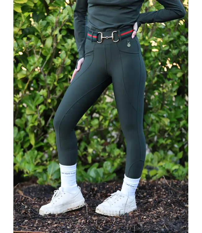 SANDSTORM PERFORMANCE HYBRID LEGGINGS - Hunter Green/Olive with Black