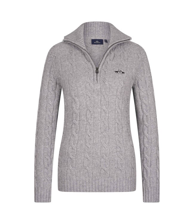 HVP DUNYA CABLE KNIT HALF ZIP - Grey Heather