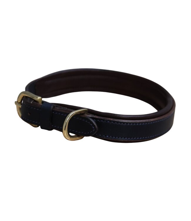 MACKEY PADDED LEATHER DOG COLLAR - Navy/Brown