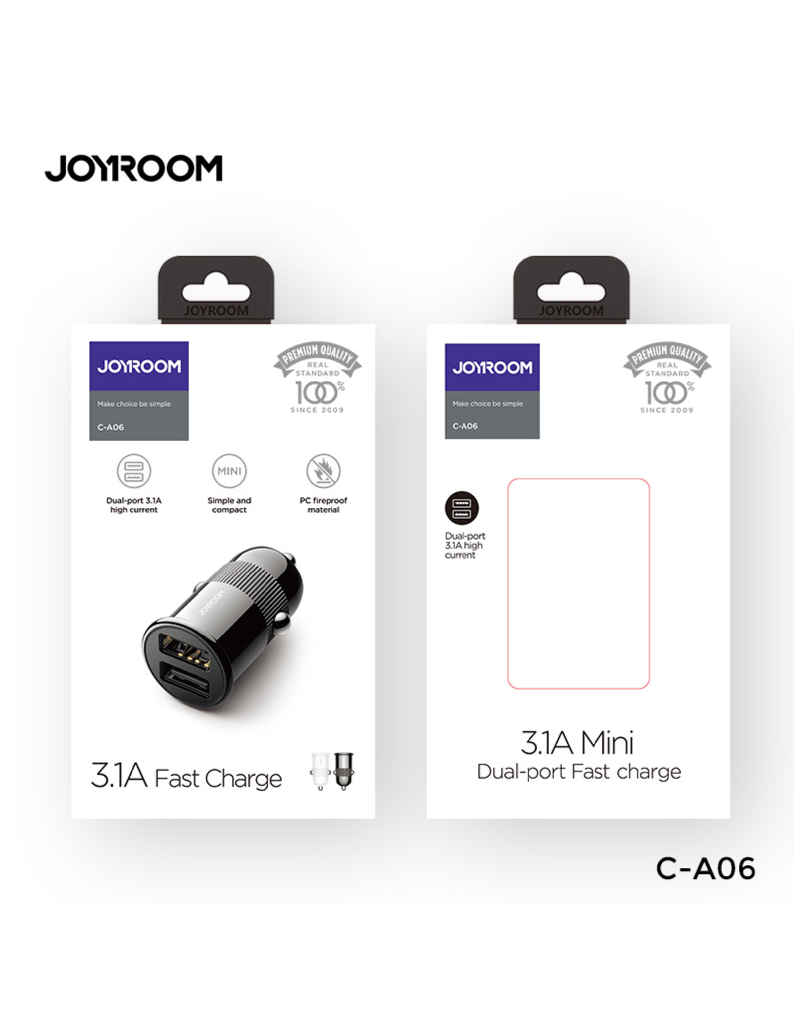 JOYROOM mini dual usb autolader 3.1A - zwart