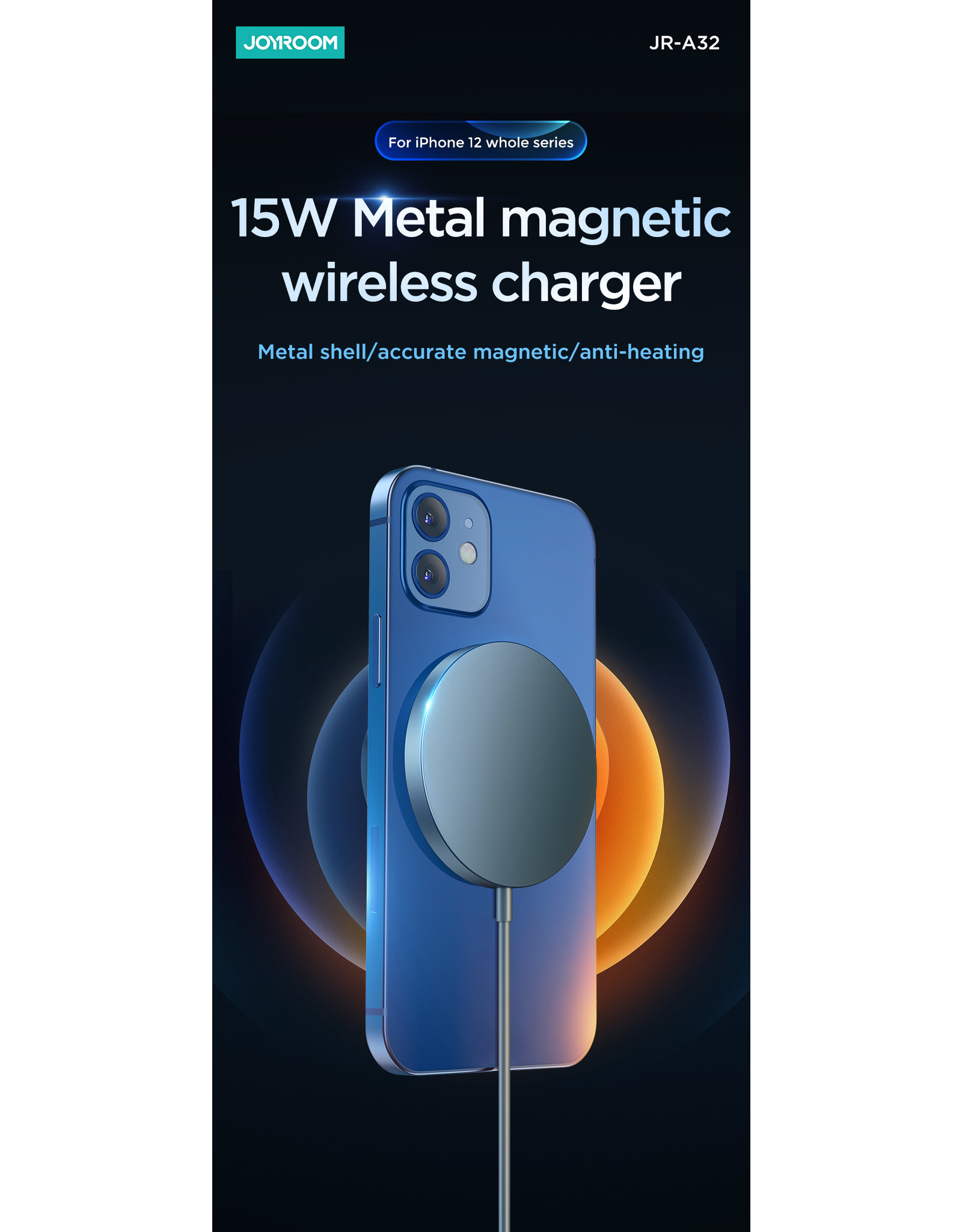 JOYROOM Magsafe draadloze oplader 15W - blauw