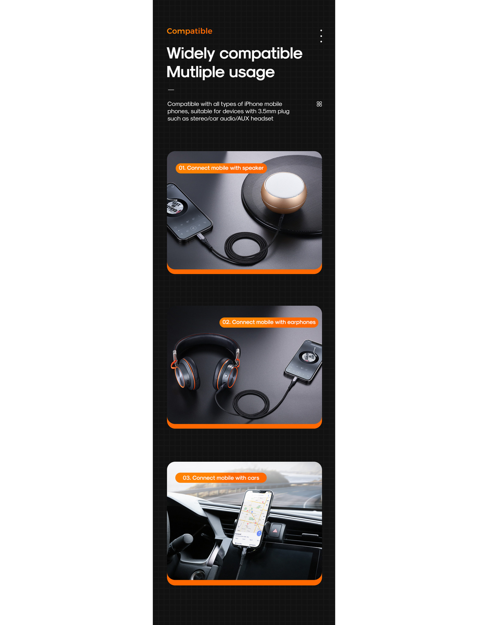 JOYROOM Lightning naar 3.5mm audio kabel braided 1M