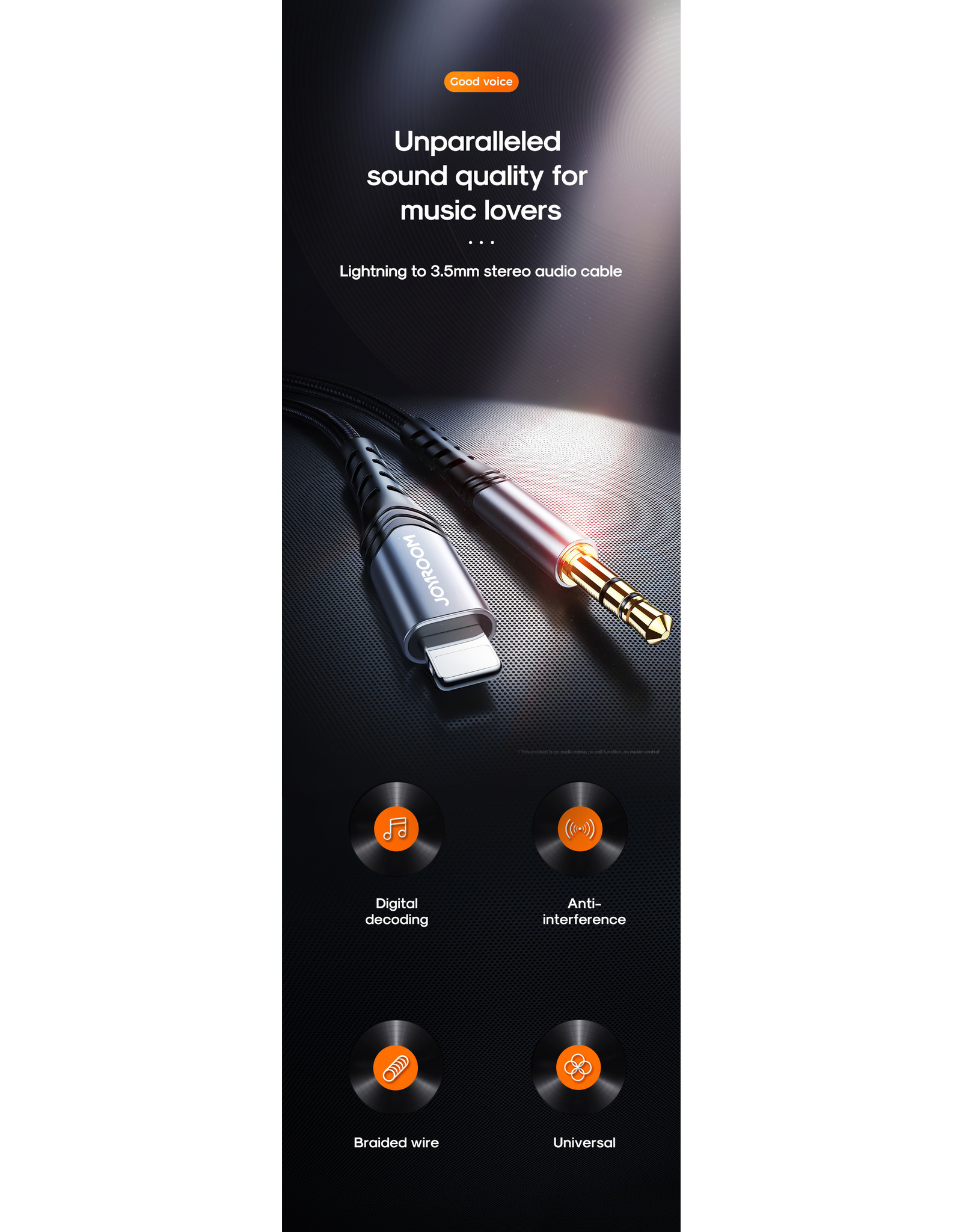 JOYROOM Lightning naar 3.5mm audio kabel braided 1M