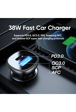 JOYROOM Autolader PD 38 watt USB-C + QC 3.0 USb - Zwart Transparant