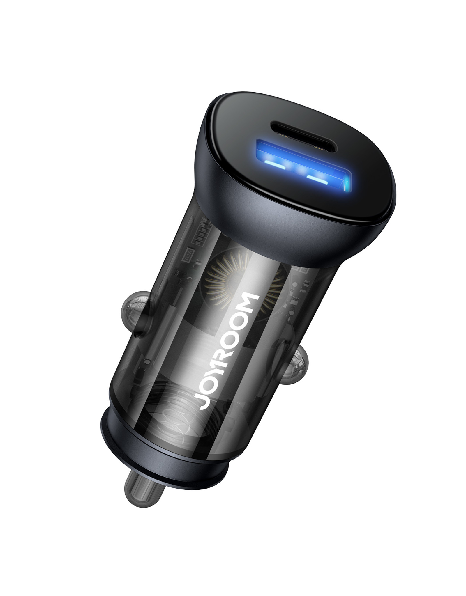 JOYROOM Autolader PD 38 watt USB-C + QC 3.0 USb - Zwart Transparant