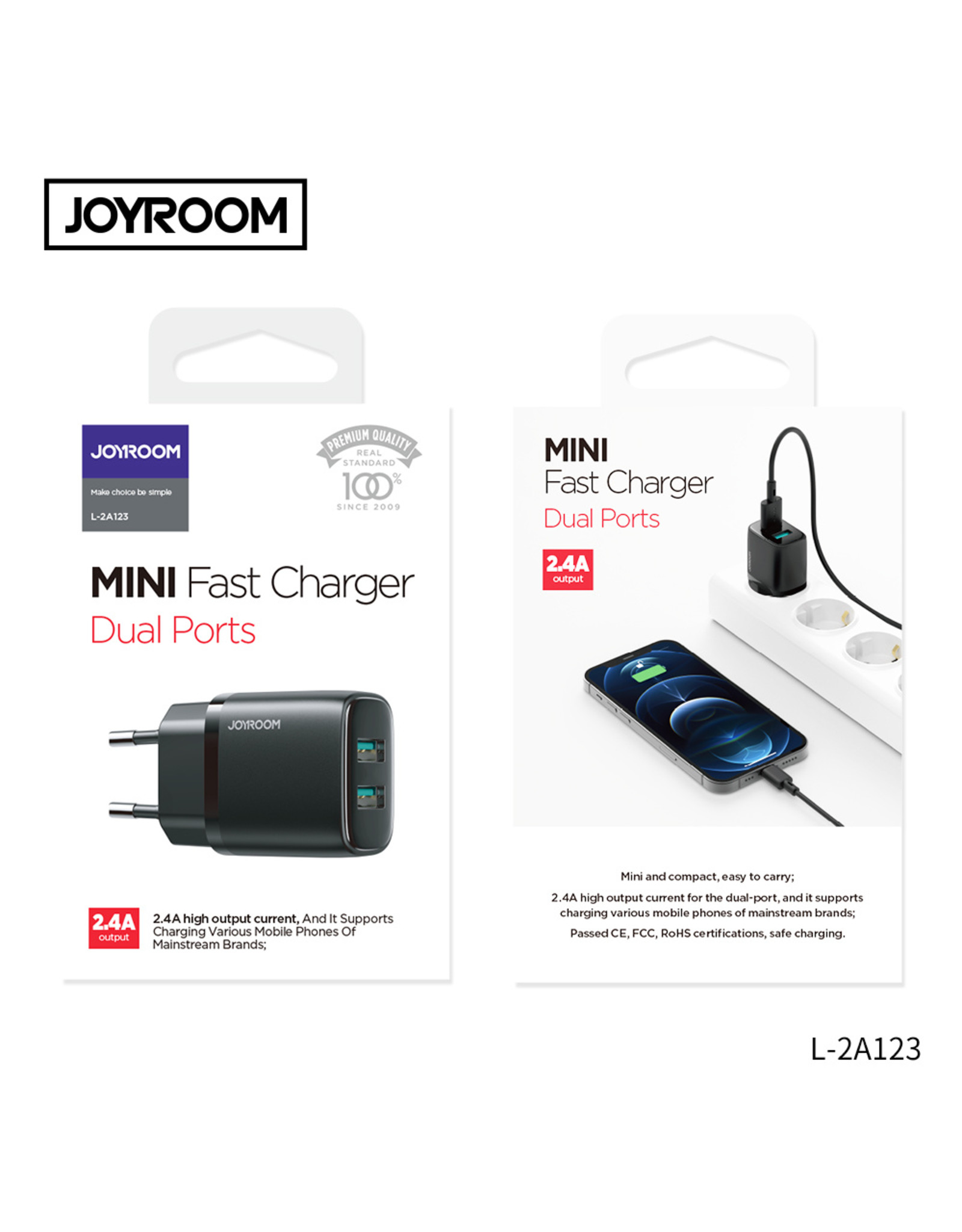 JOYROOM Thuislader 2 x usb poort fast charging 2.4A - zwart