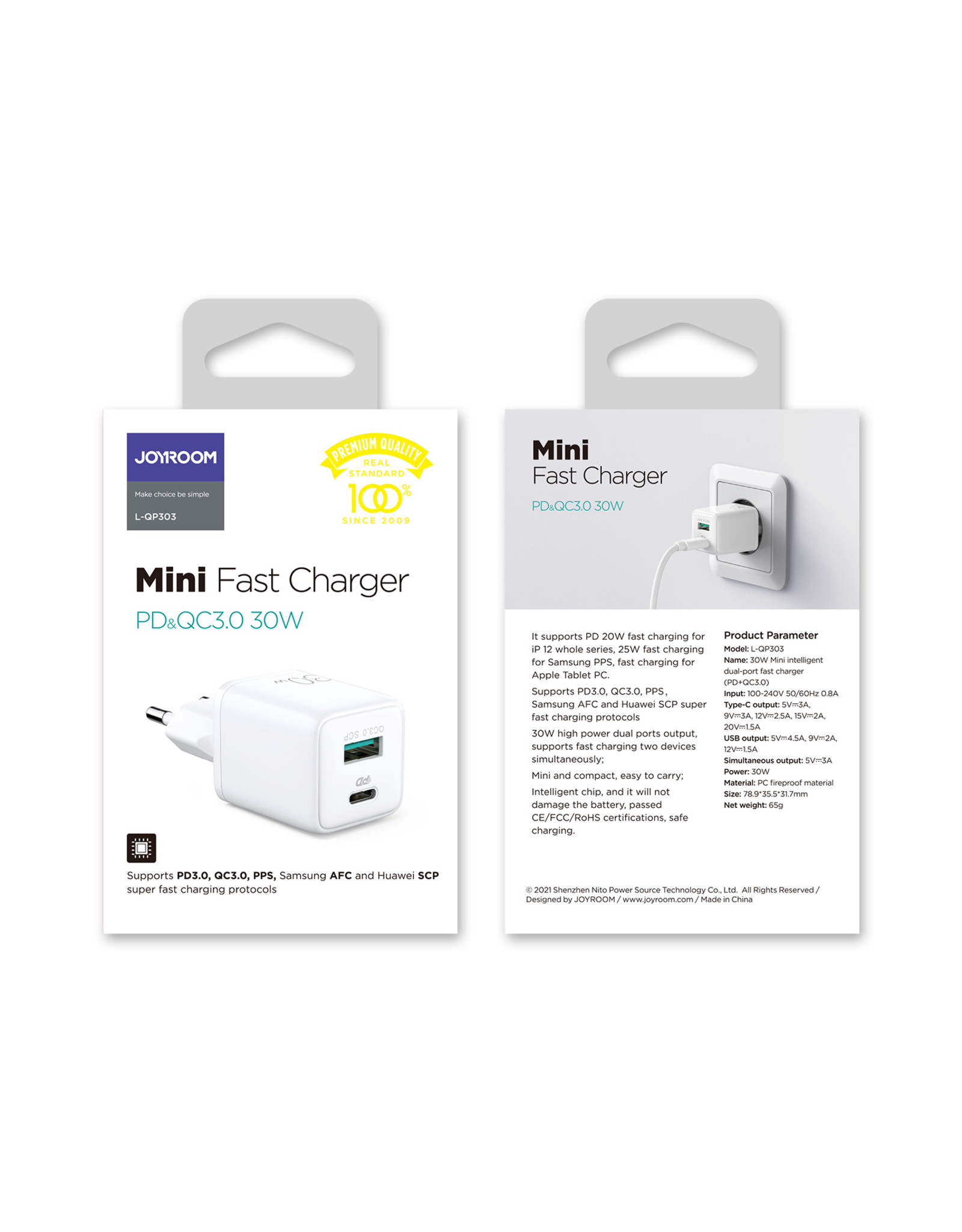 JOYROOM 30 Watt USB-C + OC 3.0 Adapter - Wit