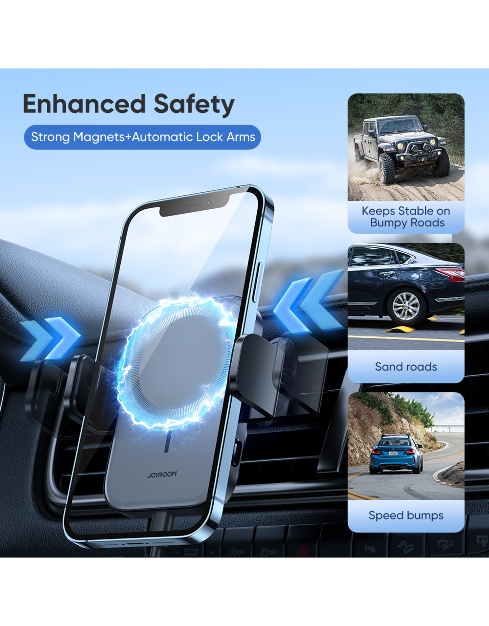 JOYROOM Magsafe draadloze oplader Airvent autohouder 15 W - Zwart