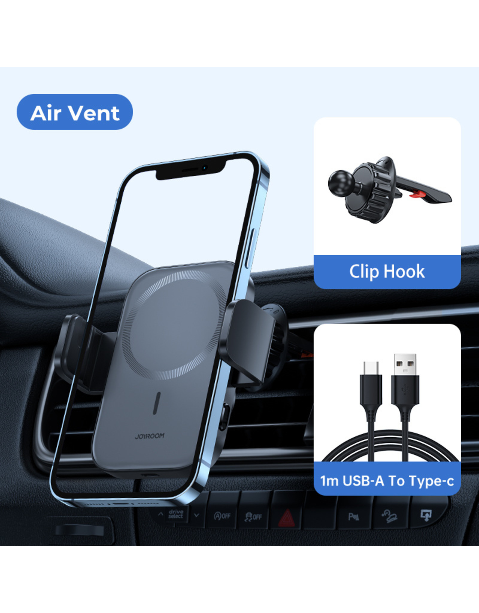 JOYROOM Magsafe draadloze oplader Airvent autohouder 15 W - Zwart