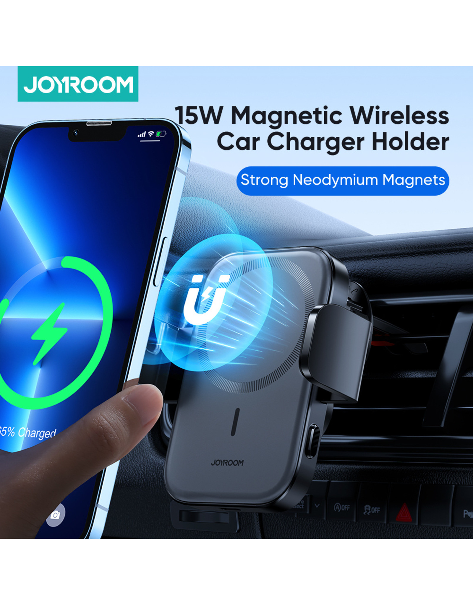 JOYROOM Magsafe draadloze oplader Airvent autohouder 15 W - Zwart