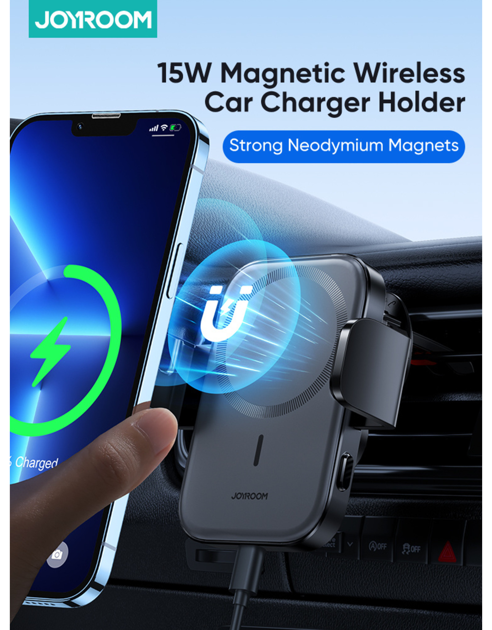 JOYROOM Magsafe draadloze oplader Airvent autohouder 15 W - Zwart