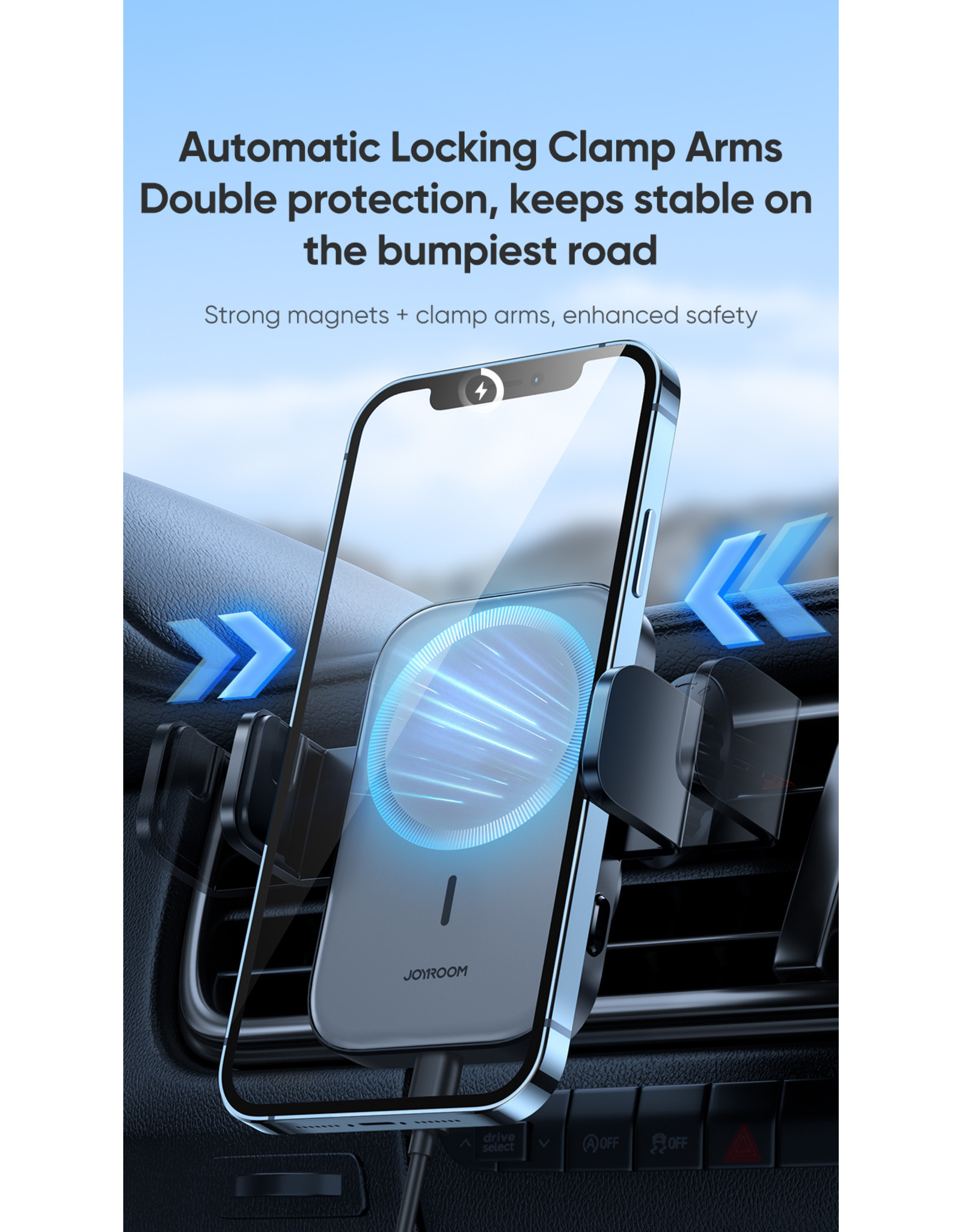 JOYROOM Magsafe draadloze oplader Airvent autohouder 15 W - Zwart
