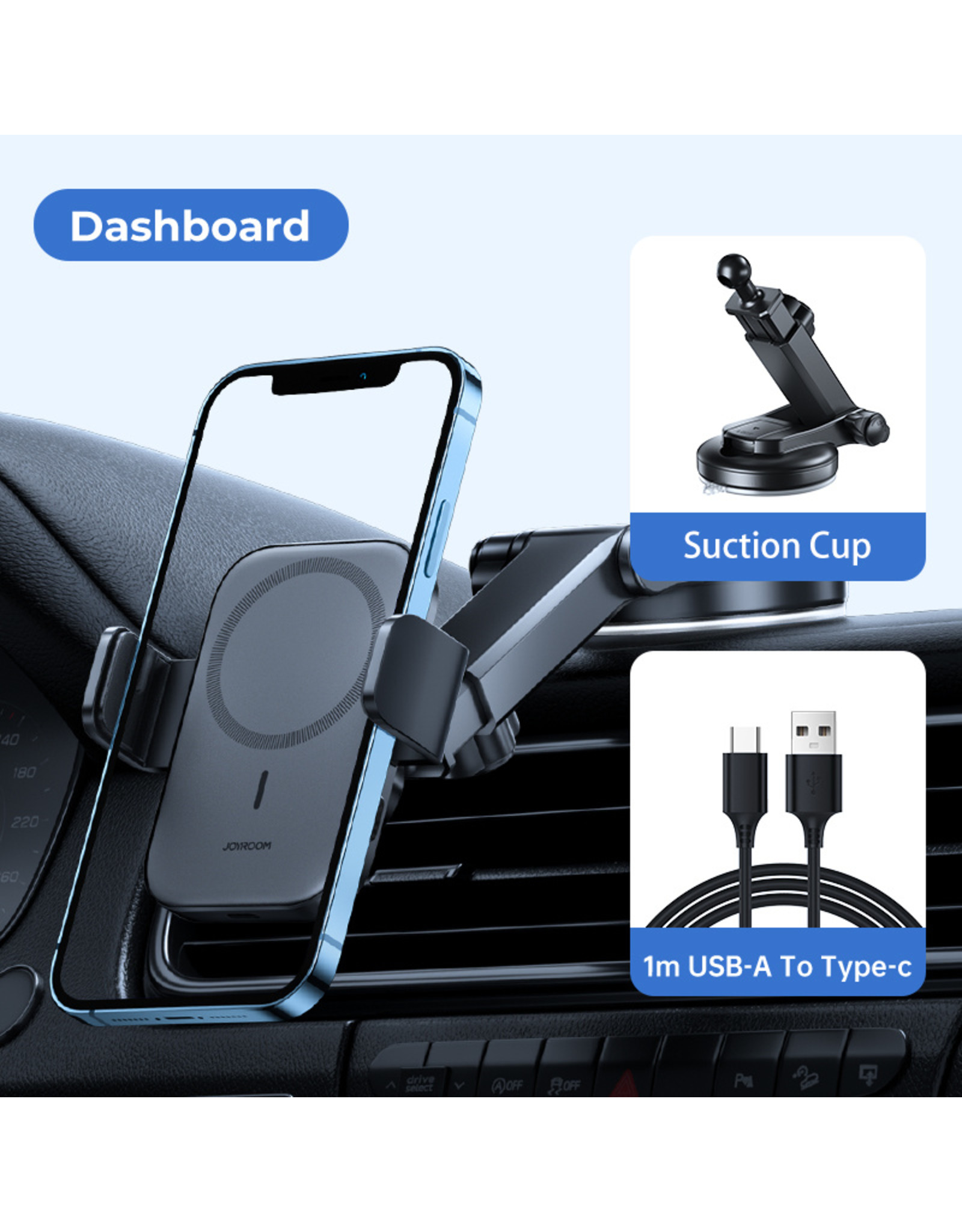 JOYROOM Magsafe draadloze oplader Dashboard autohouder 15 W - Zwart