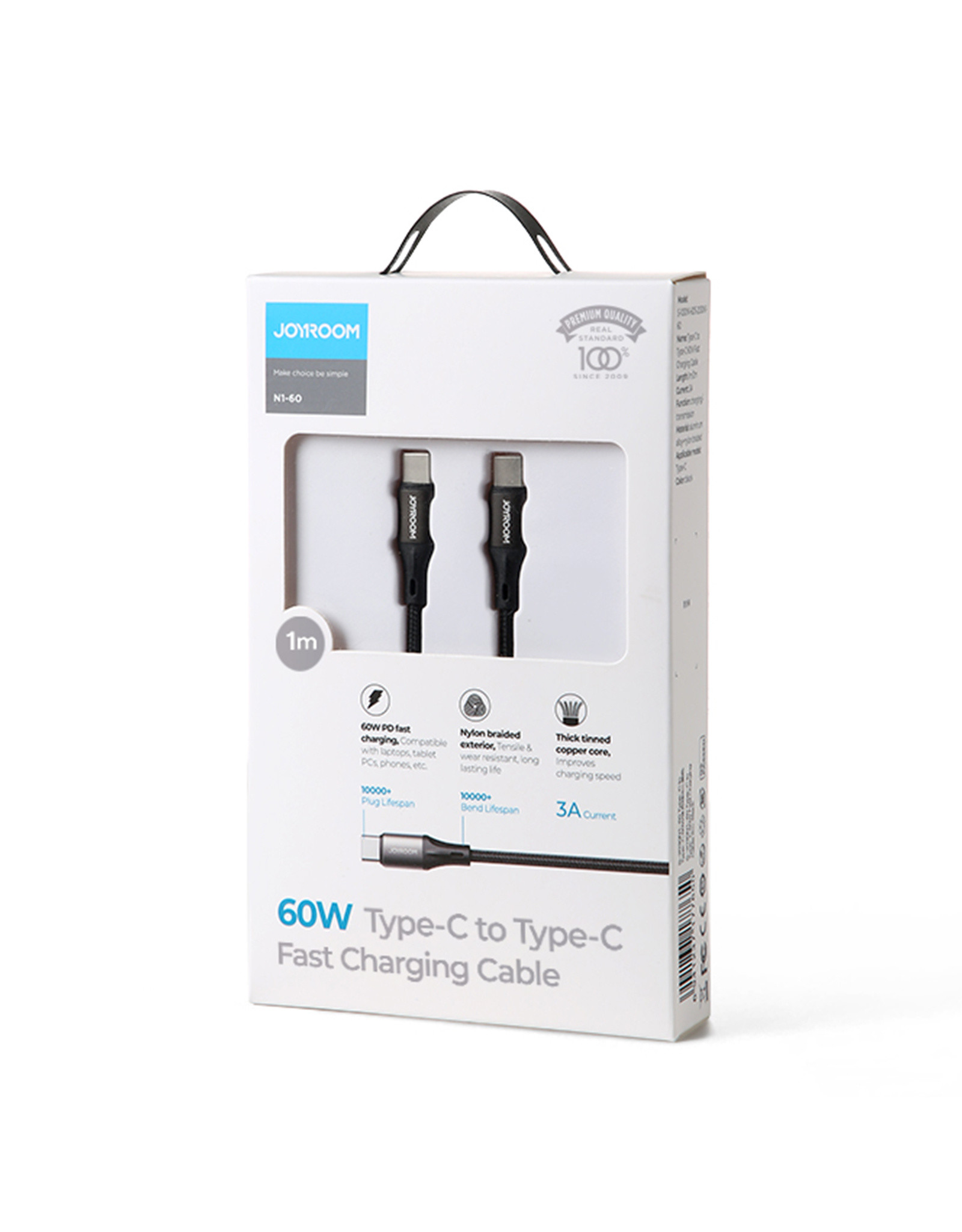JOYROOM Type-C naar Type-C USB braided kabel 1M  - zwart