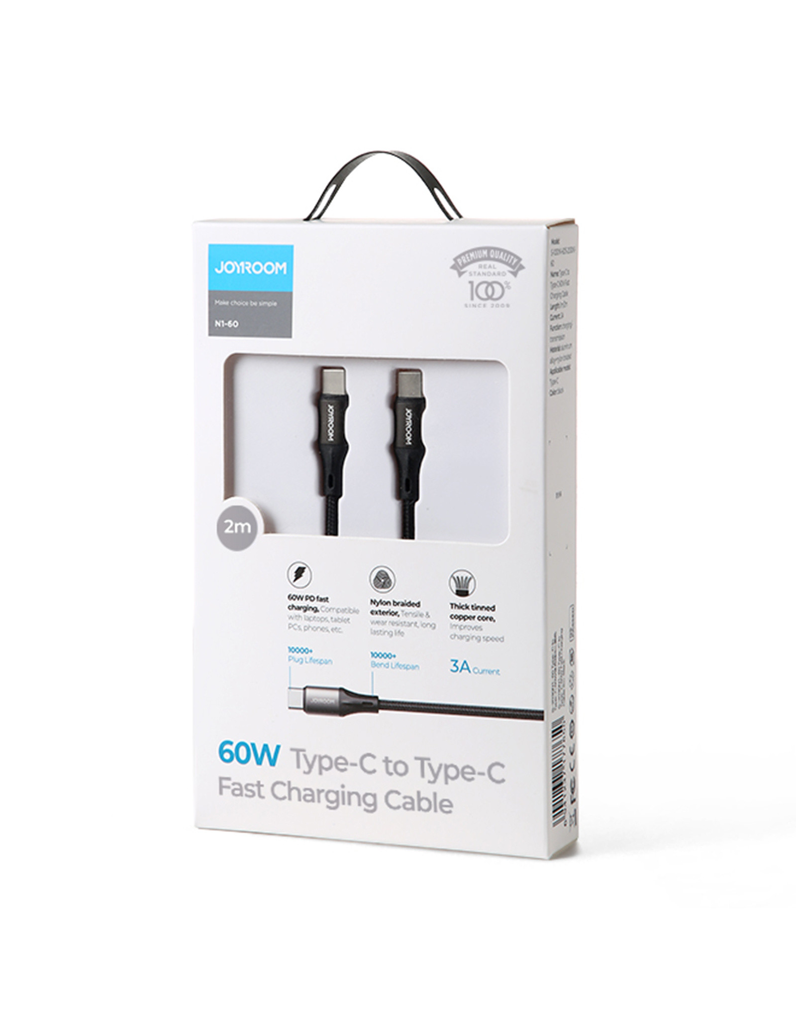 JOYROOM Type-C naar Type-C USB braided kabel 2M  - zwart