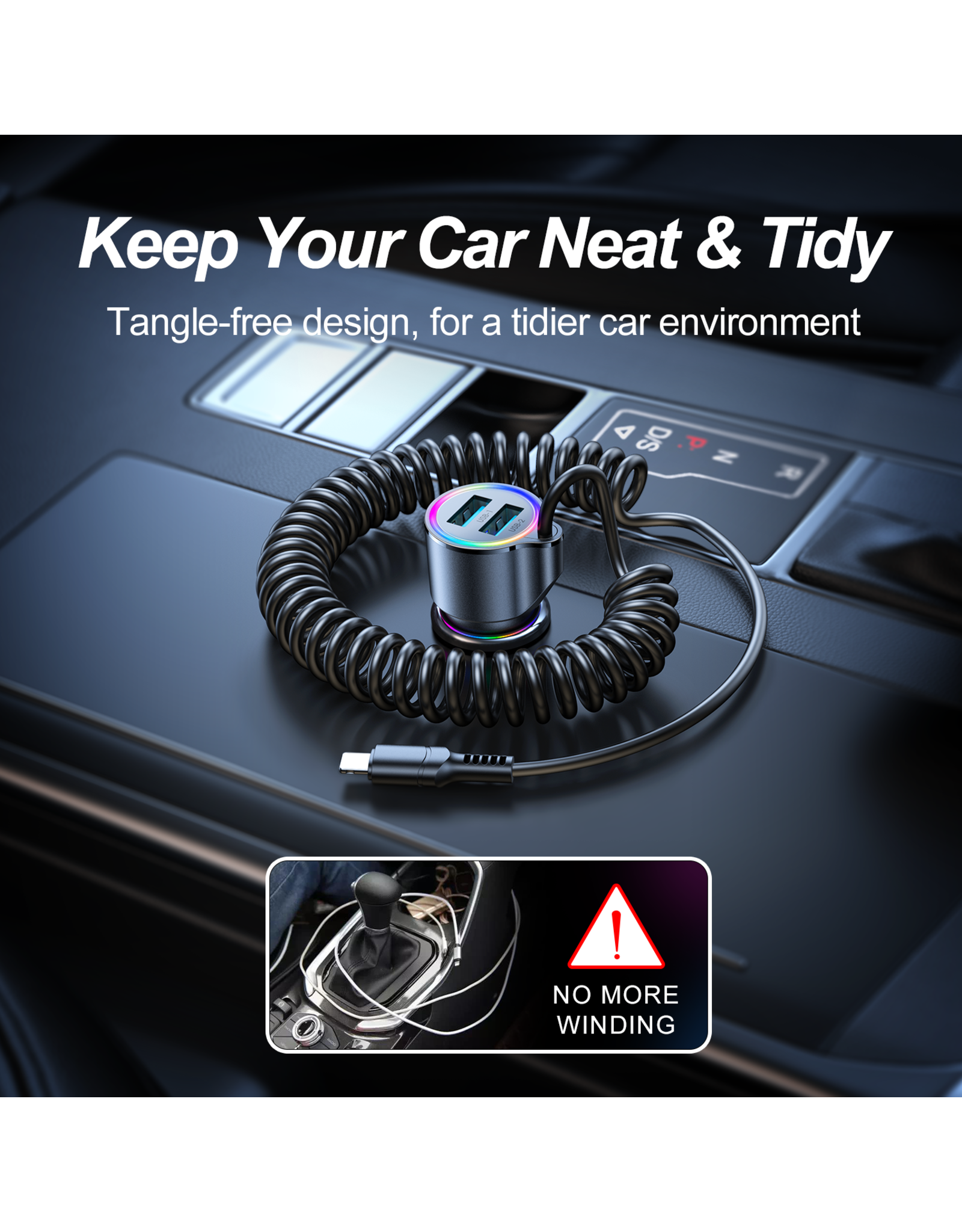 JOYROOM Autolader 3in1 met RGB verlichting