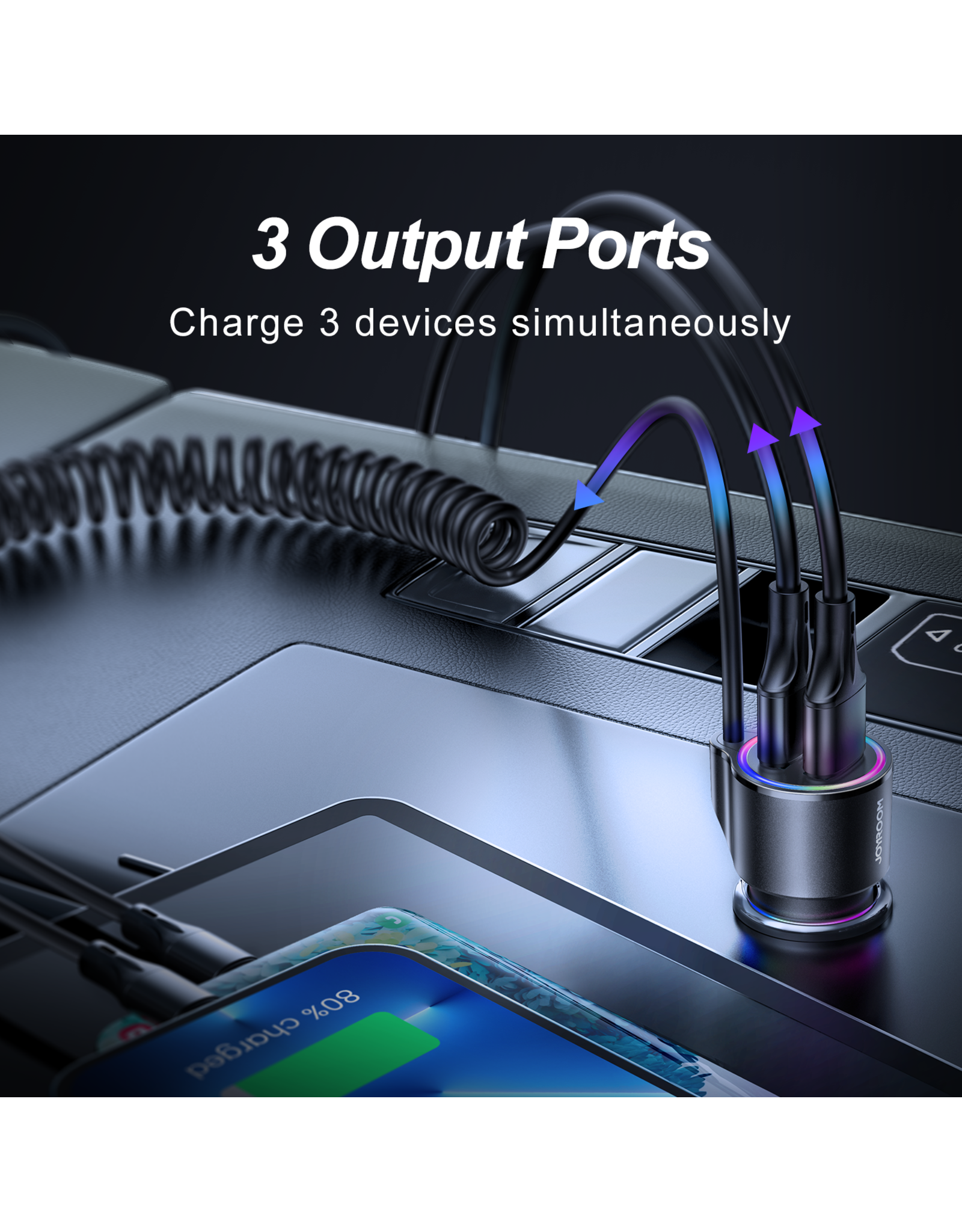 JOYROOM Autolader 3in1 met RGB verlichting