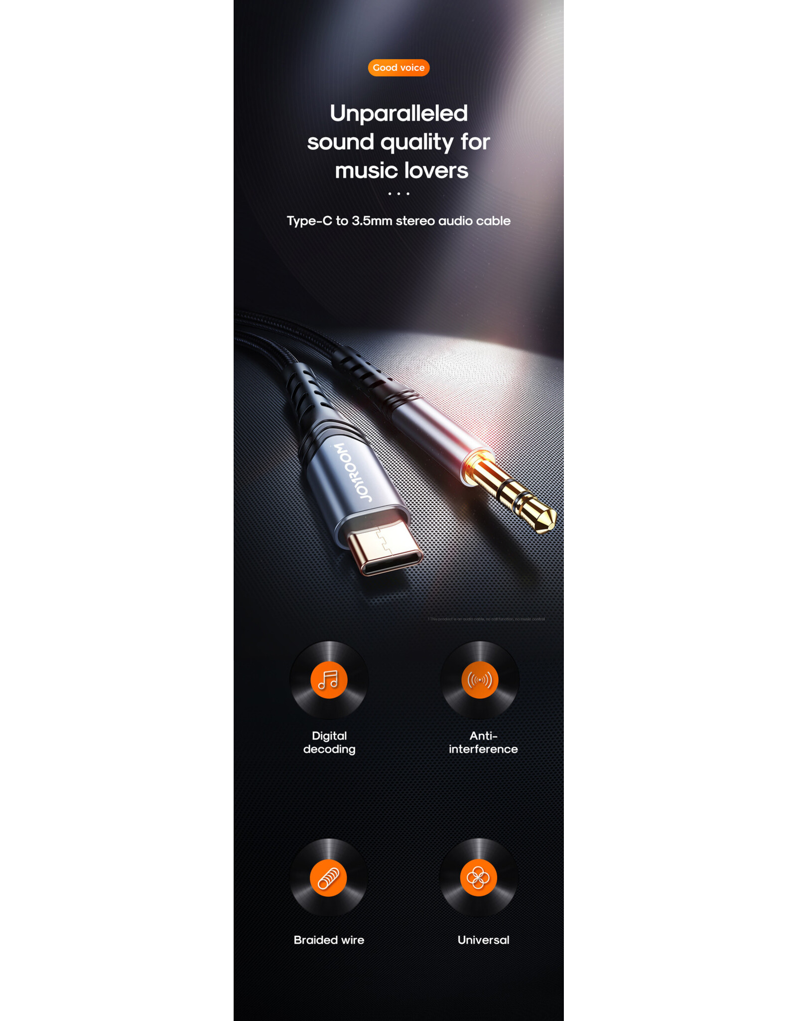 JOYROOM Type-C naar 3.5mm audio kabel braided 1M