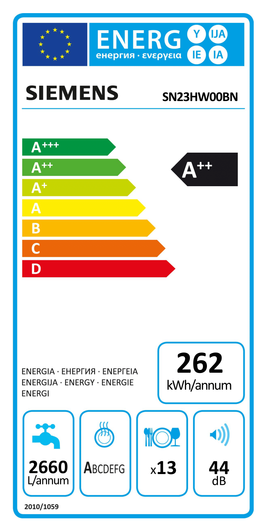 Siemens SN23HW00BN extraKlasse - Vrijstaande vaatwasser