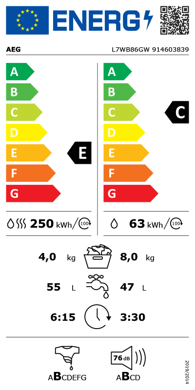 AEG L7WB86GW ProSteam Was-droogcombinatie