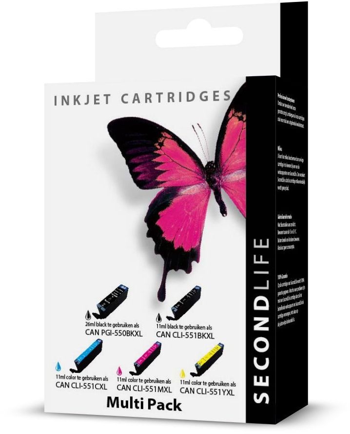 SecondLife Multipack Canon 550 Black & 551 Serie Zwart + 3 kleuren - Inktcartridge