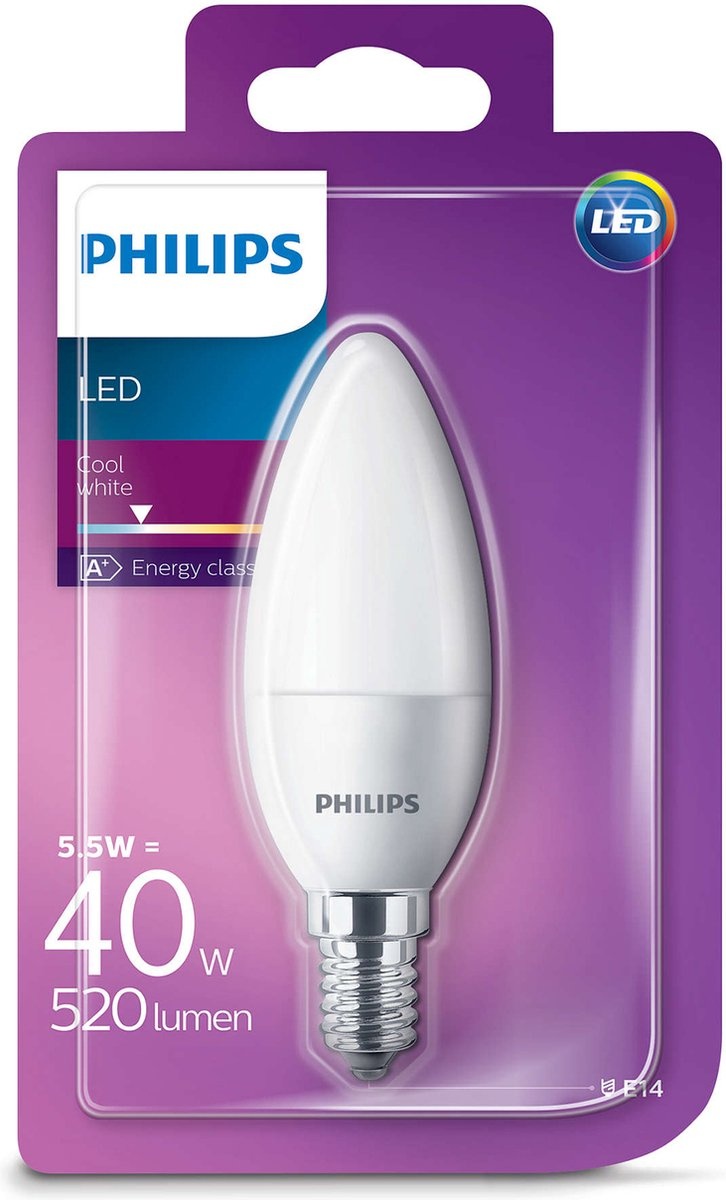 Philips LED kaarslamp E14 5,5W (40W) – Cool white