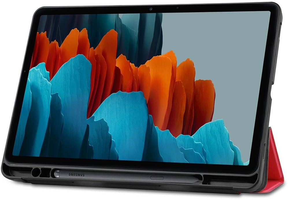 Just in Case Samsung Galaxy Tab S7 TriFold Smart Book Case Pen Slot Rood - Beschermhoes