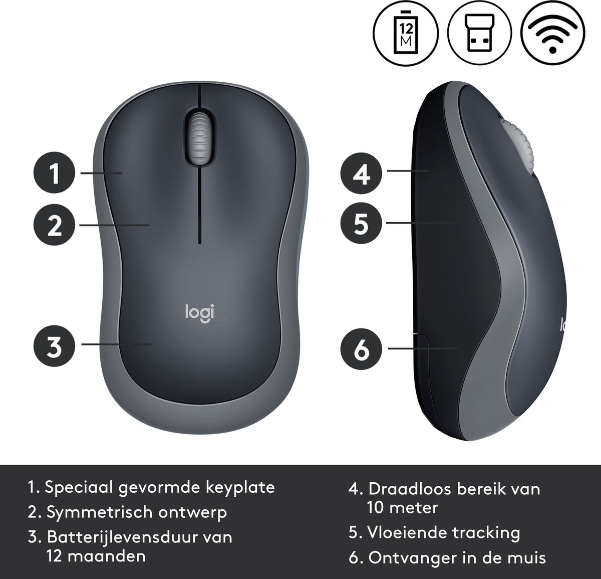 Logitech M185 Grijs - Muis