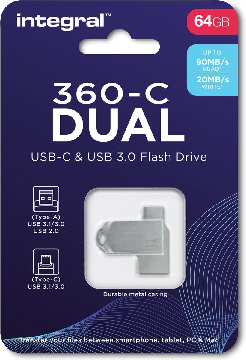 Integral 360-C Dual USB-C & USB 3.0 64GB - USB-stick